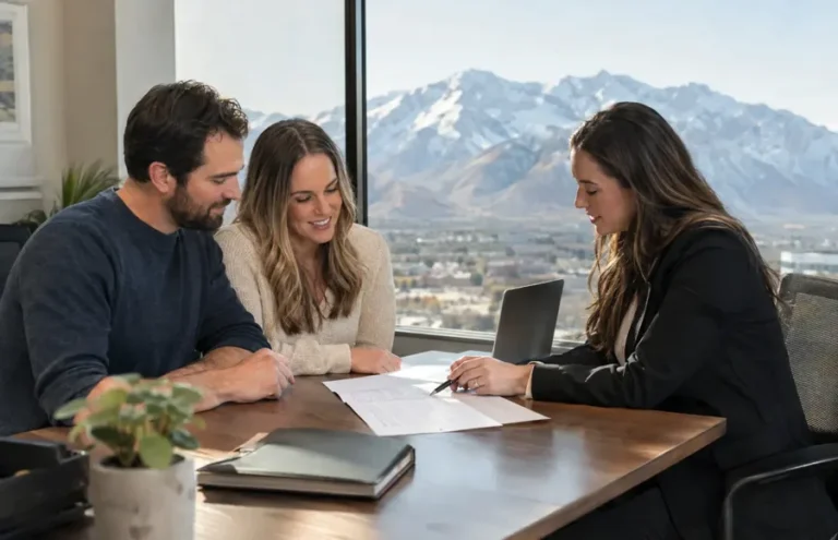 Utah couple comparing mortgage rates with a lender